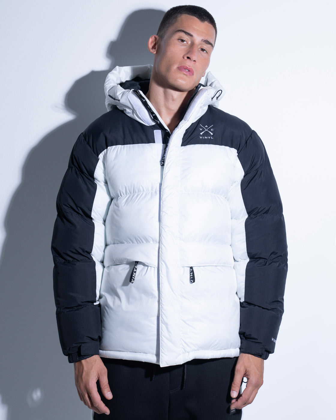 Vinyl μπουφαν puffer λευκο/μαυρο polyester regular fit ανδρικο