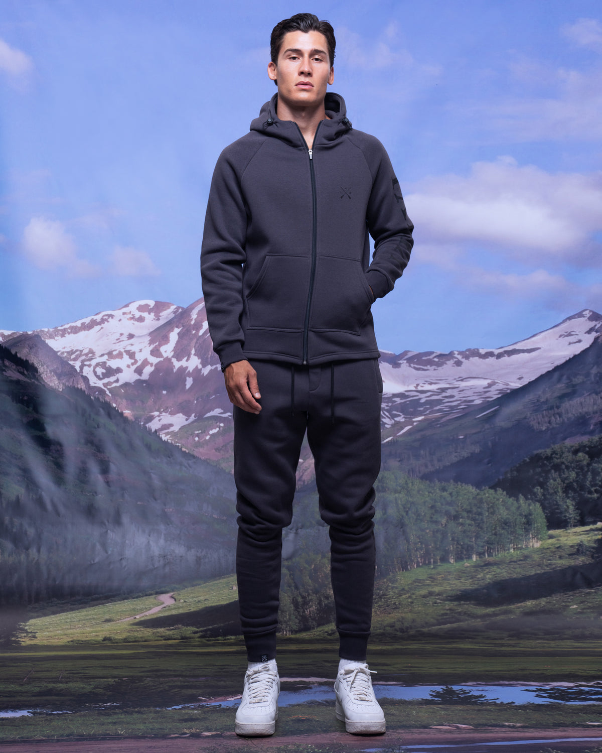 Vinyl ζακετα γκρι με τυπωμα cotton regular fit - zip through hoodie with logo print