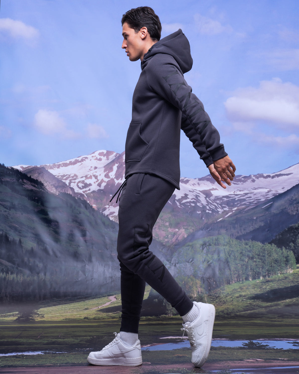 Vinyl ζακετα γκρι με τυπωμα cotton regular fit - zip through hoodie with logo print