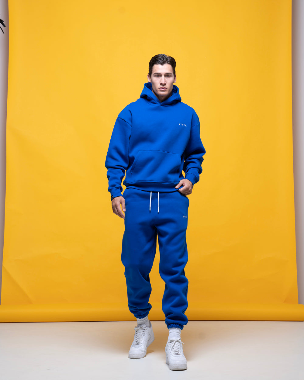 Vinyl sweatshirt blue with embroidery cotton regular fit - needlecraft logo hoodie
