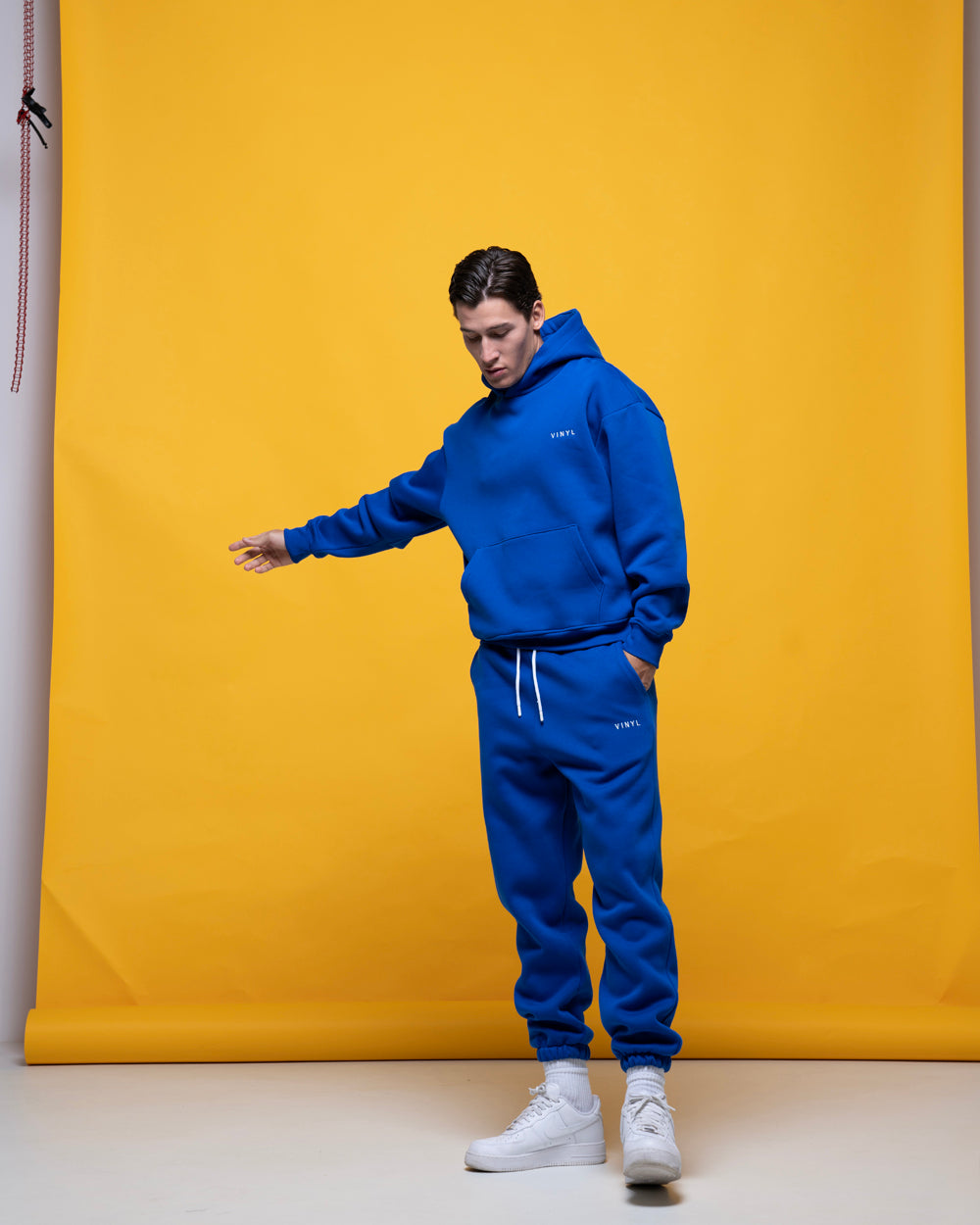Vinyl sweatshirt blue with embroidery cotton regular fit - needlecraft logo hoodie