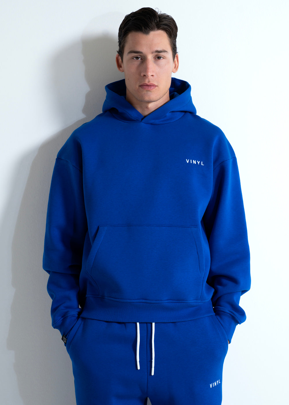 Vinyl sweatshirt blue with embroidery cotton regular fit - needlecraft logo hoodie
