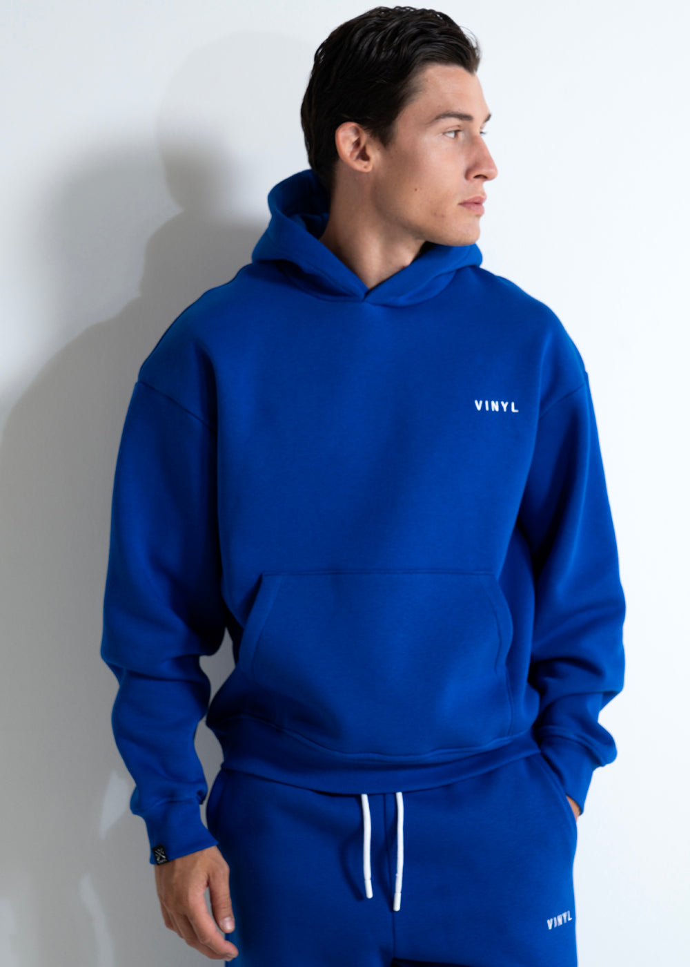 Vinyl sweatshirt blue with embroidery cotton regular fit - needlecraft logo hoodie