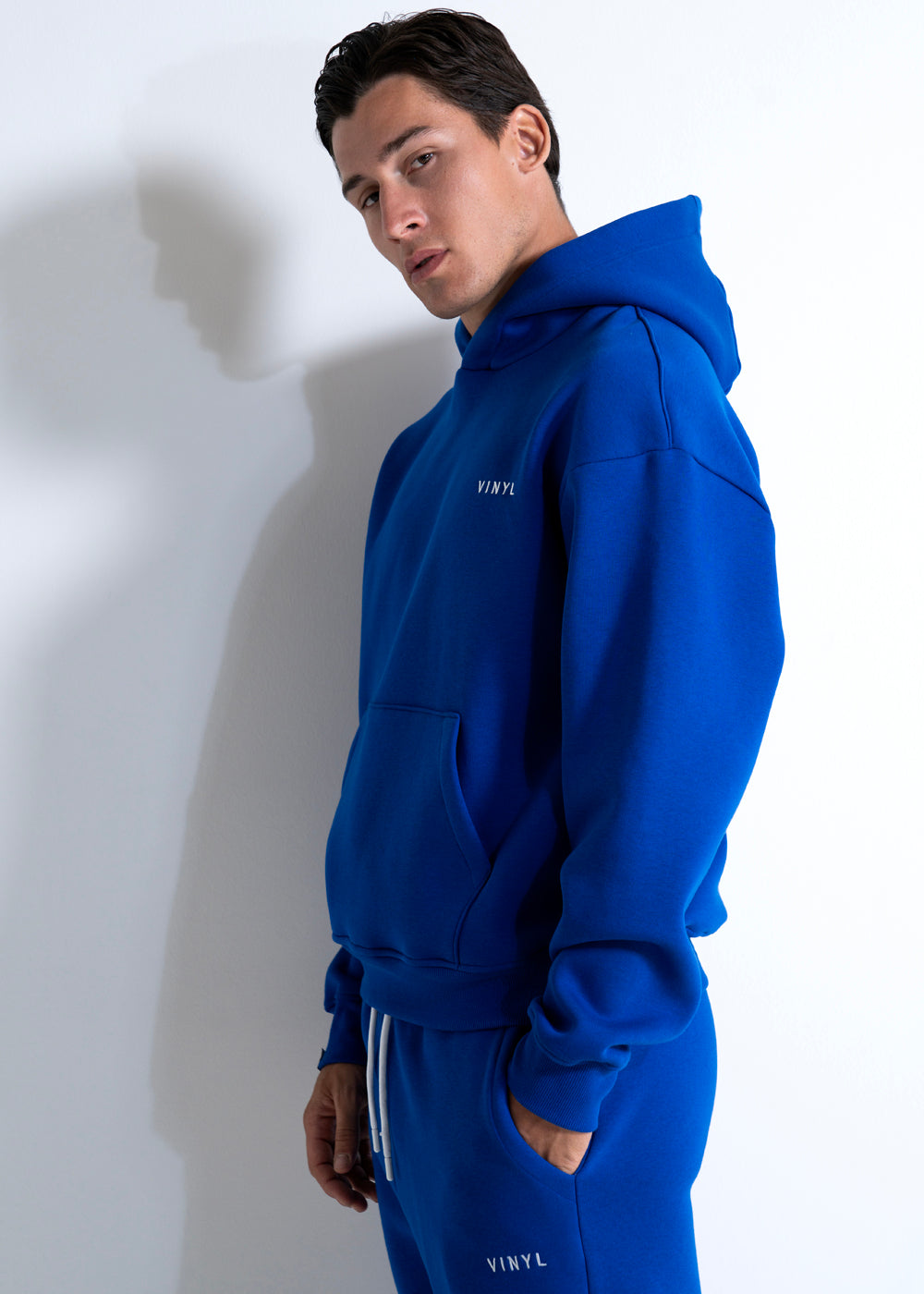 Vinyl sweatshirt blue with embroidery cotton regular fit - needlecraft logo hoodie