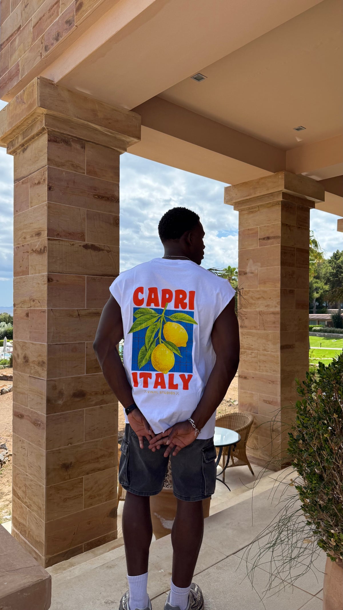 Vinyl sleeveless tee capri italy white - oversized
