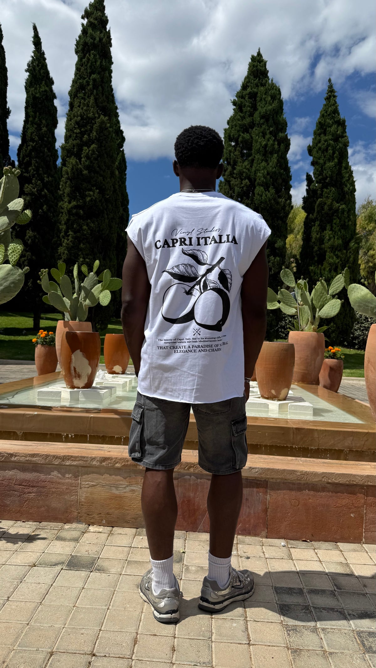 Vinyl sleeveless tee capri italia white - oversized