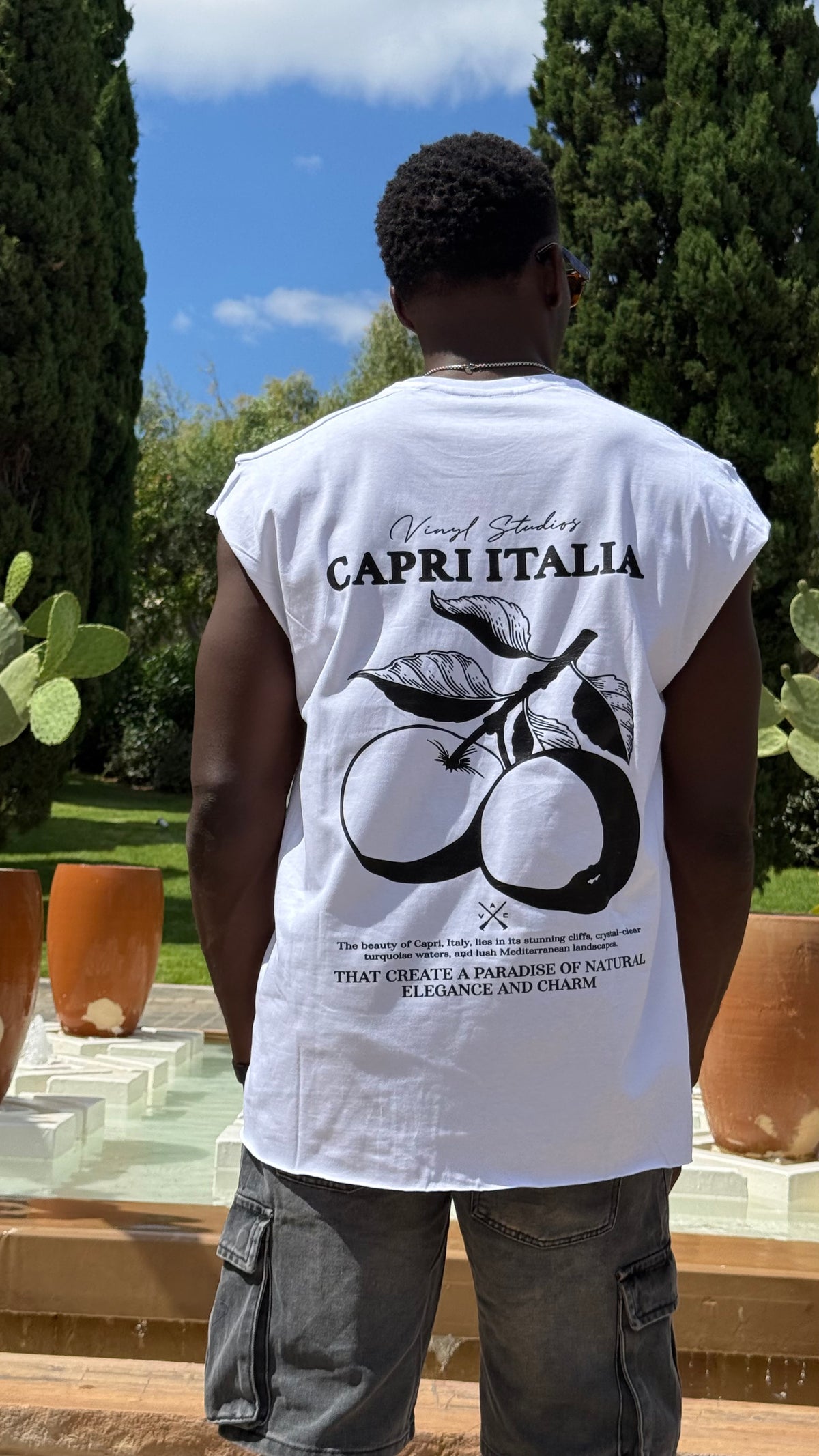 Vinyl sleeveless tee capri italia white - oversized