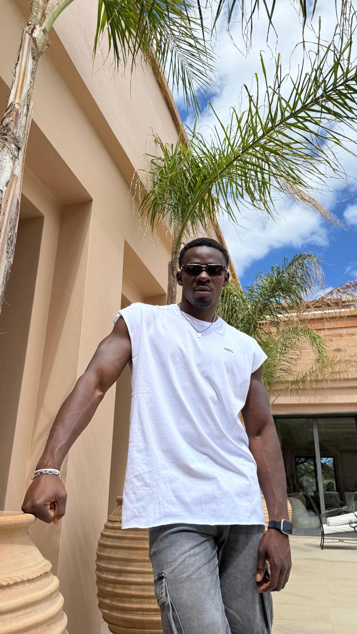 Vinyl sleeveless tee white - oversized
