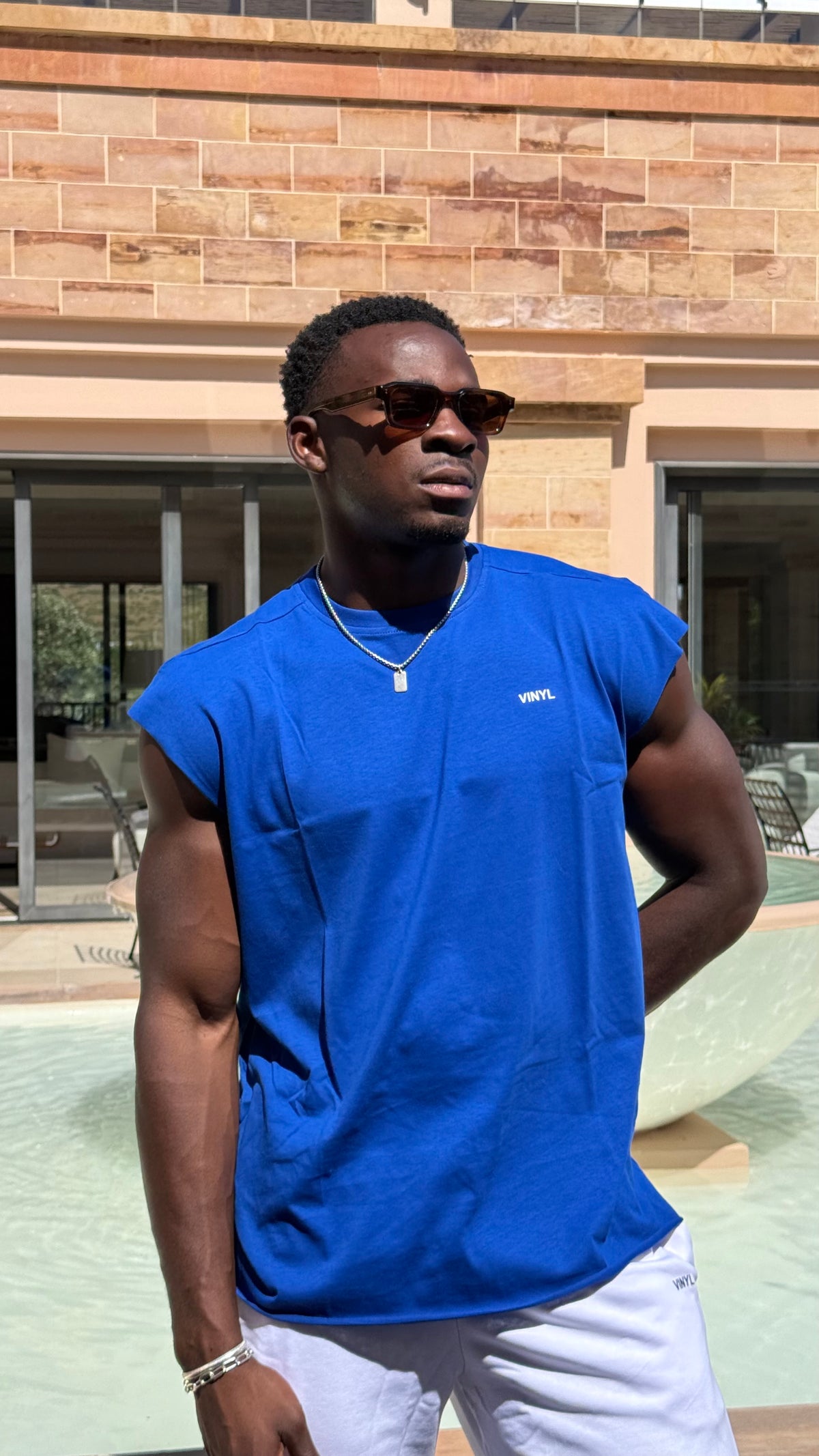Vinyl sleeveless tee blue - oversized