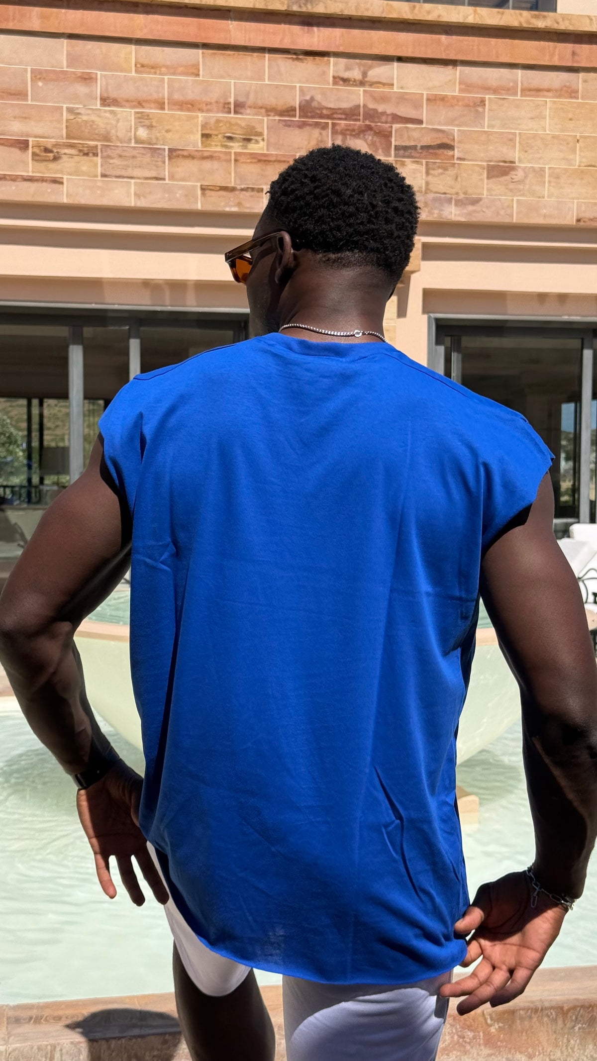 Vinyl sleeveless tee blue - oversized