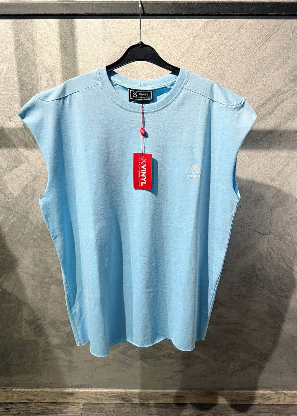 Vinyl sleeveless tee light blue - oversized