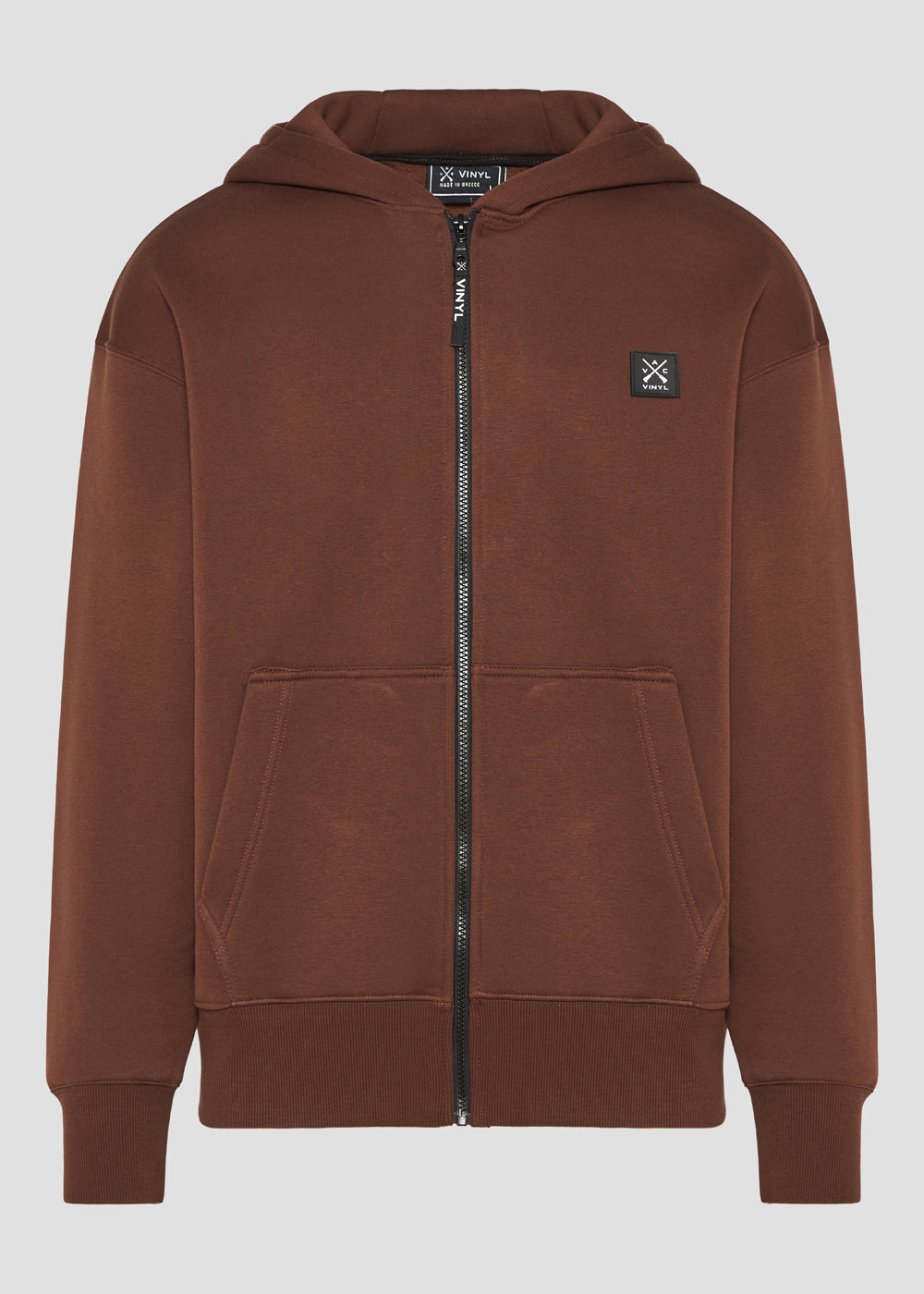 Vinyl brown cardigan with ripped trim cotton oversized - off duty zip hoodie
