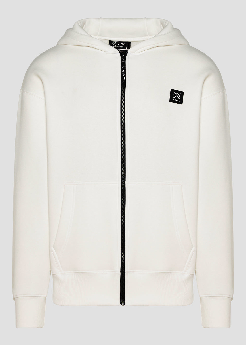 Vinyl white cardigan with ripped trim cotton oversized - off duty zip hoodie