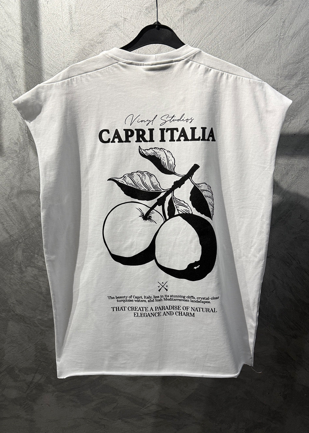 Vinyl sleeveless tee capri italia white - oversized