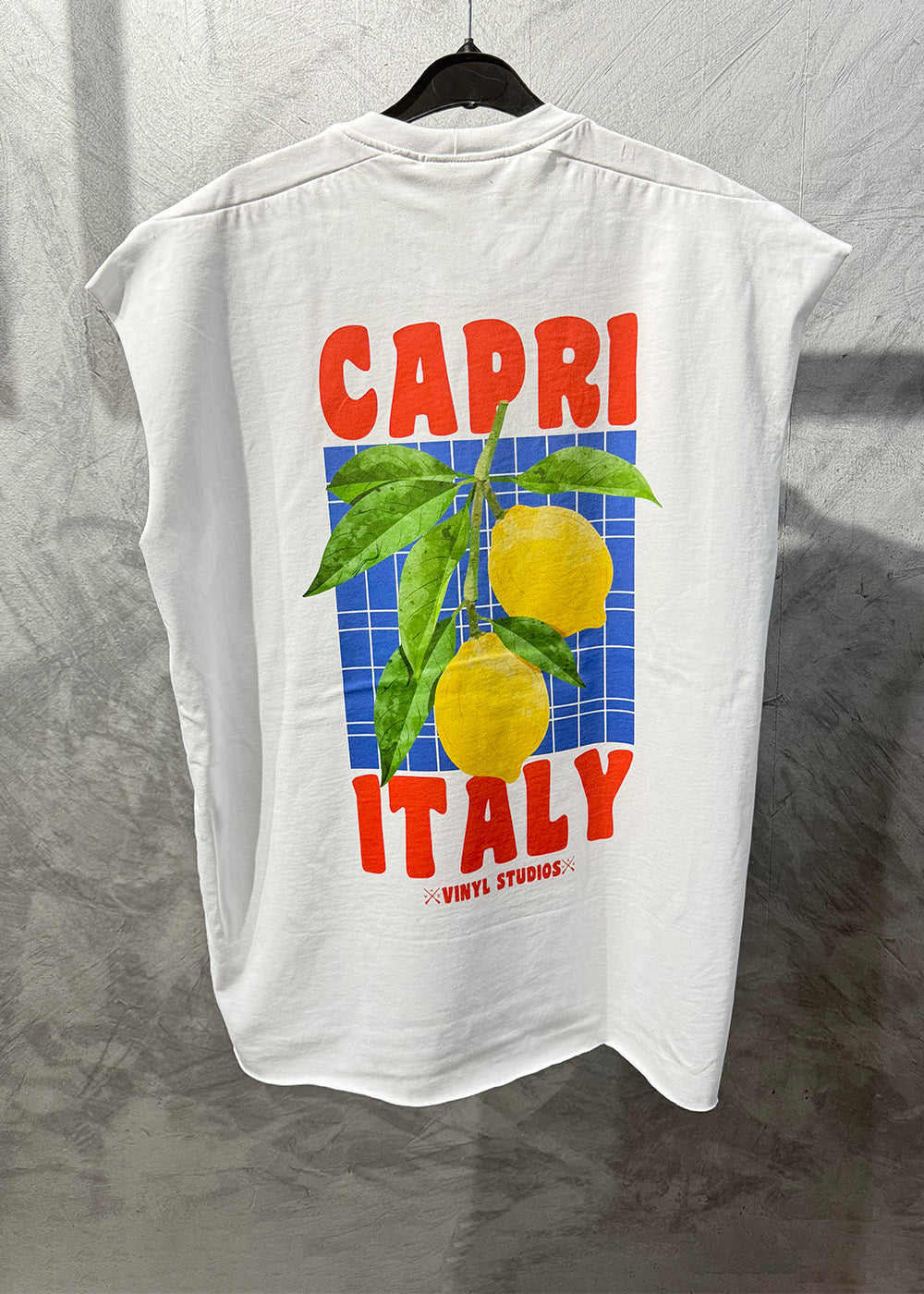 Vinyl sleeveless tee capri italy white - oversized