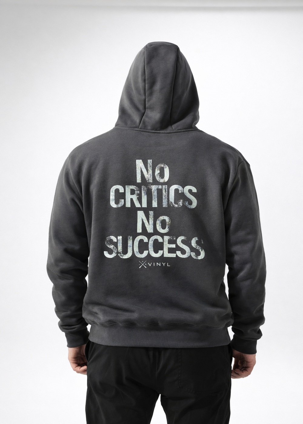 Vinyl sweatshirt gray with cotton oversized print - no critics hoodie