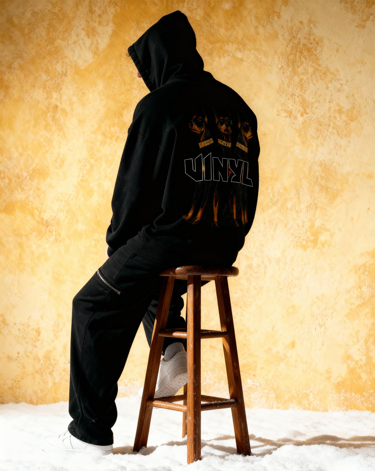 Vinyl sweatshirt black with cotton oversized print - dogs gang hoodie