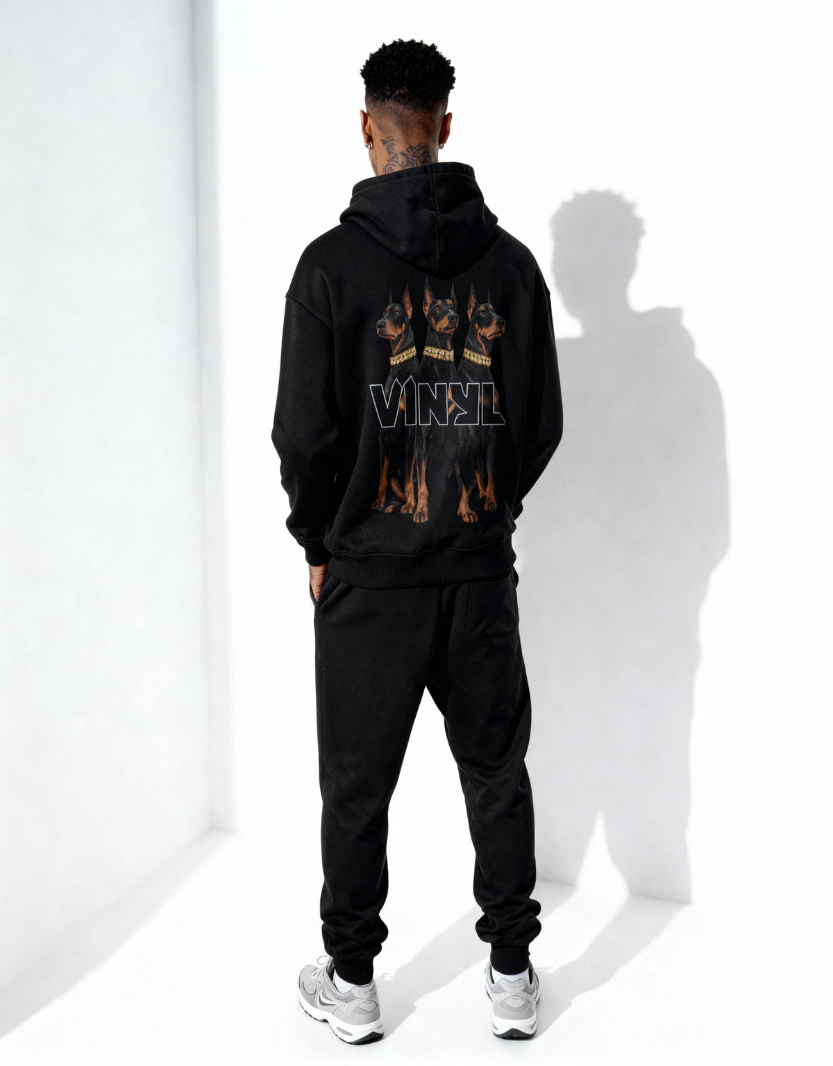 Vinyl sweatshirt black with cotton oversized print - dogs gang hoodie