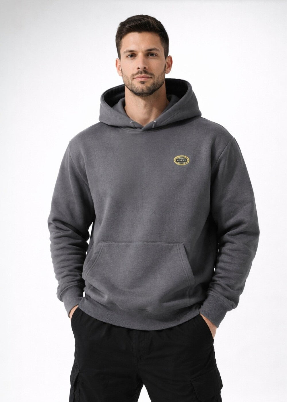 Vinyl sweatshirt gray with cotton oversized print - no critics hoodie