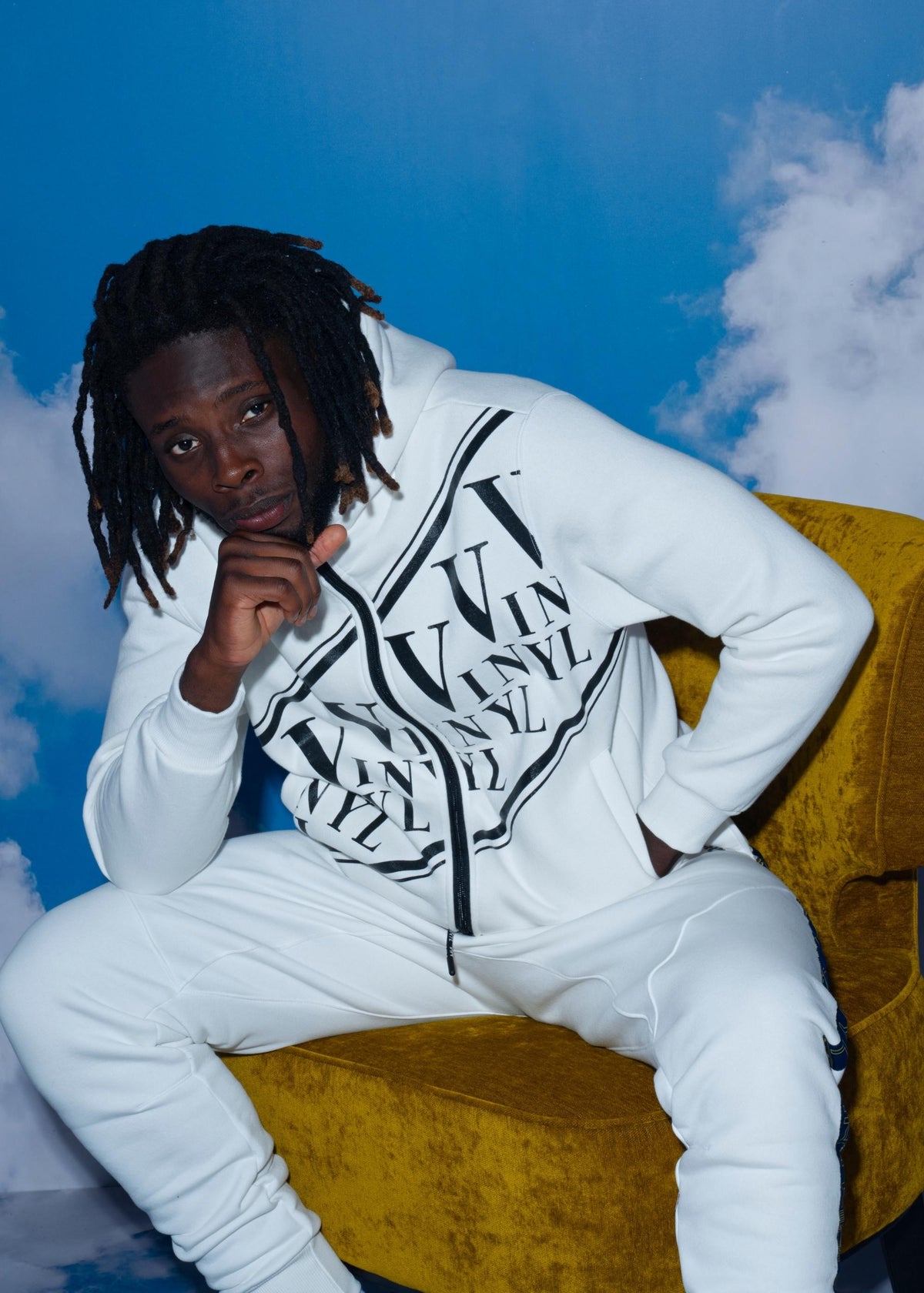 Vinyl ζακετα με τυπωμα λευκη cotton regular fit ανδρικη