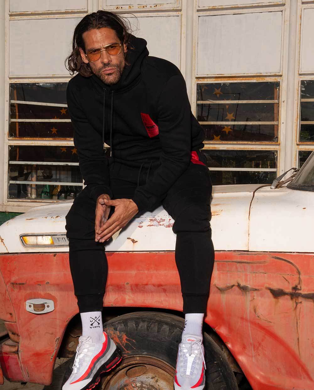 Vinyl sweatshirt black cotton regular fit men's